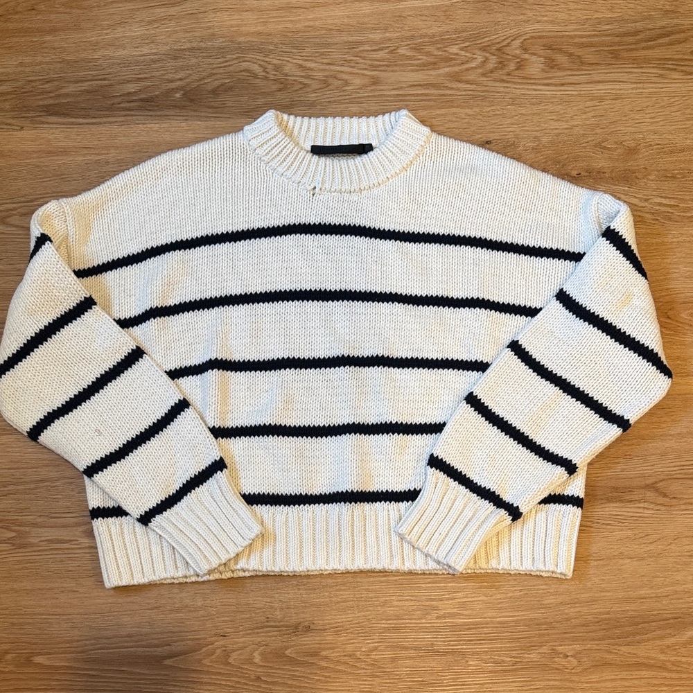 Jenni Kayne Striped Cream and Black Women's Sweater